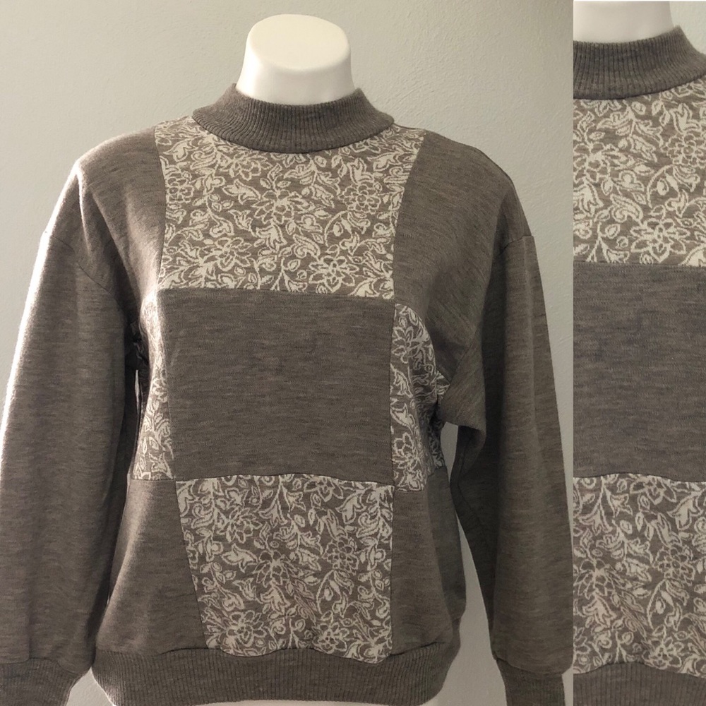 4/$20 Vintage Patchwork Tan Mockneck Sweater